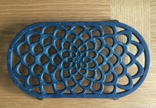 Vintage Cast Iron Green Ornate Trivet 27cm Long Perfect For Christmas Display 