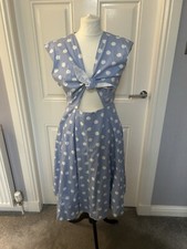 Tara Starlet Blue And White Polka Dot 50’s Style Dress Uk Size 12