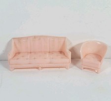 Vintage Allied DollHouse Furniture Light Pink Sofa & Chair (ee206)