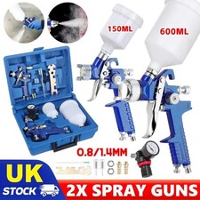 2x Gravity HVLP Spray Gun Paint Gun Kit Garage Feed Air 1.4mm 0.8mm 2 Nozzles