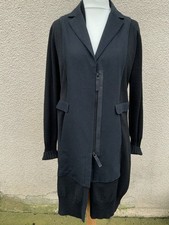 ANNETTE GORTZ BLACK WOOL LEATHER JACKET DRESS DESIGNER 14 16