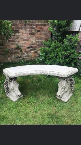 Stone garden horse head - garden, curved