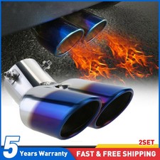 2SET Stainless Steel Car Rear Dual Exhaust Pipe Tail Muffler Throat Tailpipe Tip