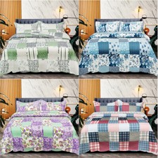3 Piece Quilted Patchwork Bedspread Throw Single Double King Size Bedding Set