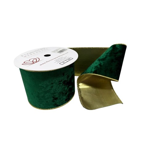 Wired velvet ribbon with - with, gold