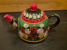 R D Westwood 2000 Hand Painted Green (2) Barge Ware Teapot
