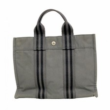 HERMES Fourre-Tout PM Canvas Handbag Gray Black