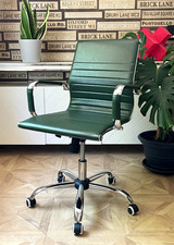 Vintage Retro Green Ribbed Faux Leather Classic Designer Office Chair