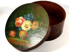 Vintage Handpainted Hat Box Possible-antique Wooden Drum 10-11" Brim Size Flower