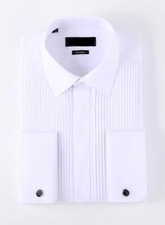 Men's Smart Formal Tuxedo-Wing Collar Dress Shirt with Double Cuff & Cufflinks