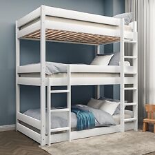 Triple Bunk Beds High Sleeper Kids Children Pine Wooden Bed Frame With Stairs