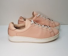 NOBRAND SIZE 3.5UK EU36 WOMENS GIRLS PINK LEATHER LOW TOP LACE UP TRAINERS SHOES