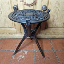 Hand-Carved African Wooden Tripod Table Reversible Top Elephant Design
