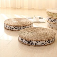 Meditation Seat Cushion Natural Tatami Round Zen Floor Floor Pillows Floral Trim