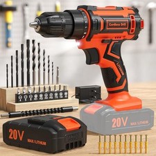 Cordless Drill Set Screwdriver 20V Battery 2.0Ah 3/8" Keyless Chuck 42 Pcs Set