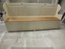 7' PAINTED HEARTS MONKS BENCH OAK SEAT/ STORAGE / PEW /HAND MADE/ F&B STRING