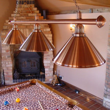 Pool Table Lighting 3 Shades & Bar Brushed Copper E27 - CE and RoHS Approved