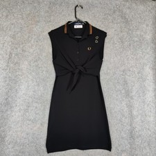 Fred Perry Amy Winehouse Dress Size UK 10 Black Tie Front Heart Polo Shirt Retro