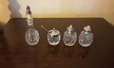 Vintage 4 piece cut glass cruet set damaged
