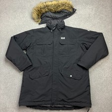 Helly Hansen Jacket Adult Medium Black Parka Insulated Hood Lined Rain Coat Men