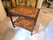 Vintage Danish tiled teak hostess trolley - "sunburst" brown tiles - by Toften