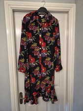 L.K. Bennett Women's Floral Shirt Midi Dress 100% Silk Size 16 UK