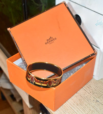 Superb Vintage HERMES Frewilee Era Multi Color Enamel Gold 18mm Bangle Orig Box