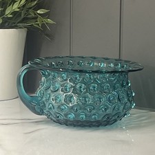 Blown Glass Hobnail Pattern Blue Chamber Pot Bowl Handle Planter ornament VTG