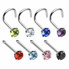 ROUND PRONGED GEM NOSE STUD CURVED or STRAIGHT 316 Surgical Steel