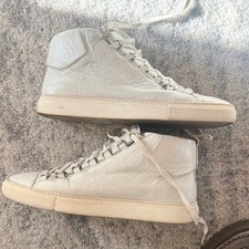 Balenciaga Arena White Men 11 44 Leather High Top Sneakers Shoes Lace Up