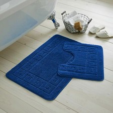 GREEK BATH MAT PEDESTAL SET NON SLIP SOFT TOILET ABSORBENT BATHROOM RUGS 2 PIECE