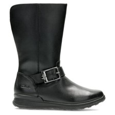 Clarks Mariel star Black Leather Girls School Boots Size UK 10 - 12 1/2 F, G