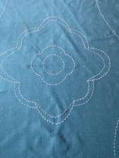 Vintage large green linen embroidered tablecloth 88" (223cm) x 75" (190cm)