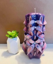 Purple Lilac Carved Candle