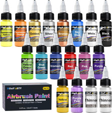 Airbrush Paint - 16 Colors with 2 Thinner, Water-Based Airbrush Paint Set, Ready