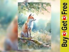 Fox on Tree Branch, 5" x 7"
