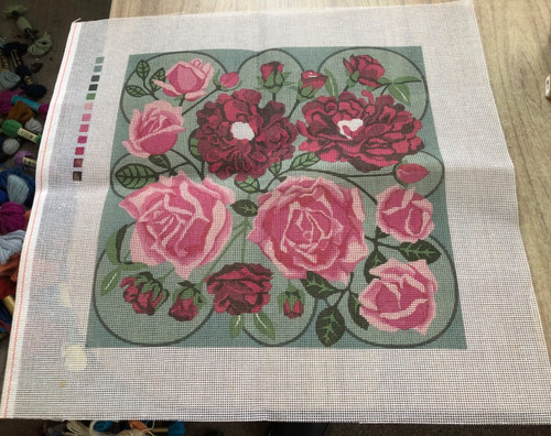 Tapestry canvas roses - tapestry, cushion
