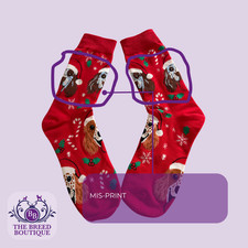 ENGLISH SETTER CHRISTMAS SOCKS RED FESTIVE DOG DESIGN MISPRINT CLEARANCE UNISEX