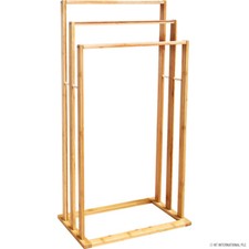 Bamboo Wooden 3-Tier Towel Rail Holder Cloth Drying Stand Bathroom Free Standing