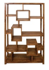 Sheesham Bookcase Display Cabinet Shelf Unit in Cube Petit Dark Assembled