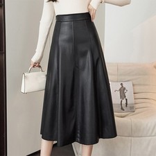 Summer Women's High Waist Zip Split Skirt Fuax PU Leather Long Skirt