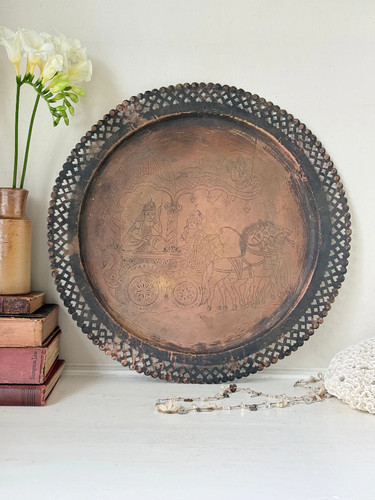 Antique copper tray with - antique,