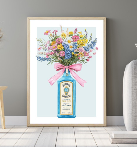 Gin bottle with wild flowers - with,