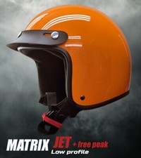 Low profile open face Jet  helmet Fiberglass Gloss  Orange