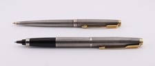 Parker 75 Cisele Rollerball & Ballpoint Pen Bundle Sterling Silver Grid Pattern