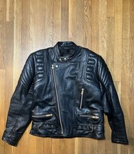 Vintage Heavy Leather Motorcycle Jacket Black Moto Zip Mens - Size 44