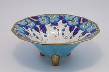 Longwy Enamels Centerpiece Cut Floral Decor Art Deco Tripod