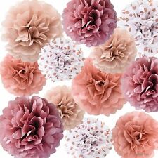 12PC Mix Tissue Paper Pom Poms PomPom (Terracotta Burgundy Rose Gold PD, 8"+10")