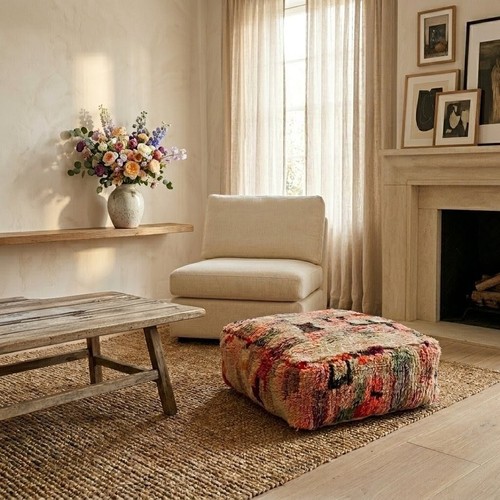 Handmade moroccan wool pouf - moroccan,