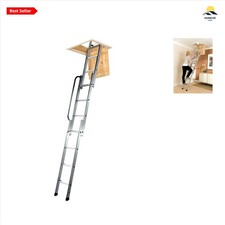 Aluminium Loft Ladder 3-Section Telescoping Anti-slip Handrail Home Use